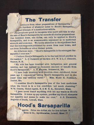 Hoods Sarsaparilla Medicine Advertising Card 2