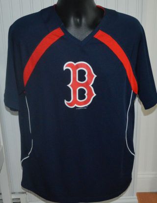 Mlb Boston Red Sox V Neck Shirt Mens Xl Tx3 Cool S/s Moisture Wicking Big B Vgc