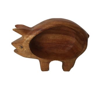 Primitive Carved Wooden Pig Bowl 7.  5 In By 5 In