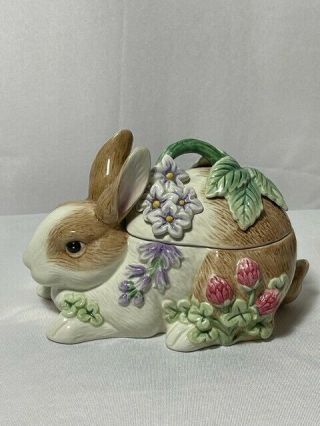 Fitz And Floyd Ceramic Bunny Rabbit Trinket Jar W Lid
