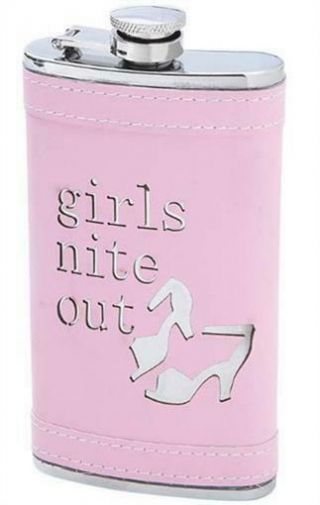 6 Oz.  Stainless Steel Flask Girls Nite Out Pink Wrap Girl Screw Down Cap Maxam