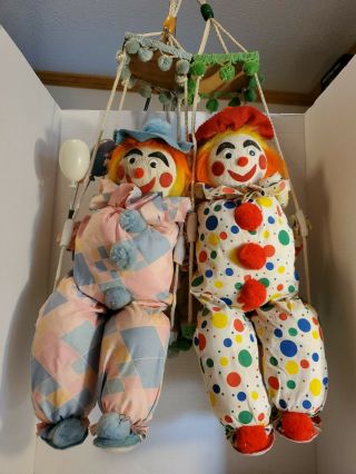 Set Of 2 Vintage Stuffed Clown Doll With Styrofoam Head On Swing