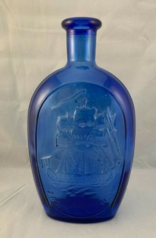 Cobalt Blue Franklin Glass Bottle Raised Clipper Ship Eagle Shield Twd 8.  75 " Vtg