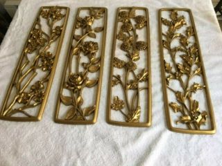 Homco Dart Ind.  Syroco Gold Flower Wall Plaque 4 Seasons