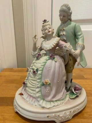 Vintage Porcelain Figurine Victorian Couple Hand Painted Made In Occupied Japan