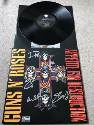 Hand Signed Guns N Roses Vinyl Record By Rose,  Slash,  Adler,  Izzy,  Duff