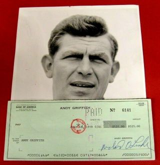 Andy Griffith 1978,  Official Account Check To And Signed By Andy Griffith W/coa.