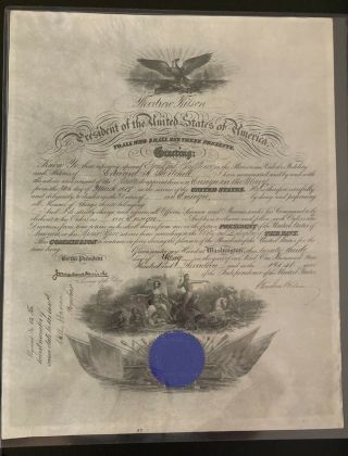 1917 President Woodrow Wilson Signed Auto Navy Appointment Document W/ Psa Loa