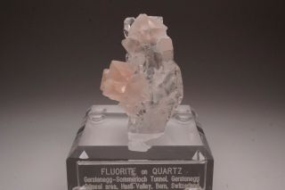 CLASSIC Pink Fluorite on Quartz Crystal GERSTENEGG,  SWITZERLAND - Ex.  Lockhart 4
