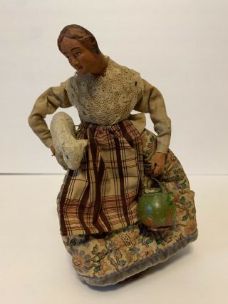 Rare Vintage French Terracotta Dressed.  Santon de Provence.  Signed ASIS Lady 2