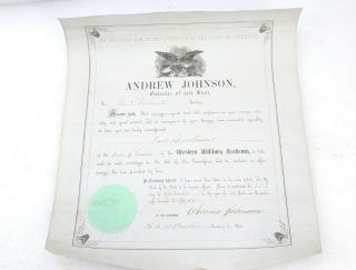 Andrew Johnson Signed Historical Document 1856 When Governor Of Tn