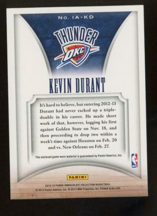 2012 Panini Immaculate Authentics Kevin Durant NBA 2XL Tag Patch Jersey 5/5 2