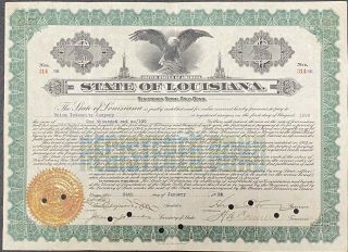 1929 $1000 State Of Louisiana Gold Bond Signed By Gov.  Huey P.  Long