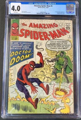 Cgc 4.  0 Spider - Man 5 Marvel Comic Book 1st App Doctor Doom Stan Lee Ff