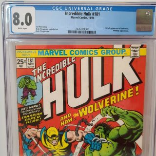 Incredible Hulk 181 1st Appearance Wolverine CGC 8.  0 White Pages 2