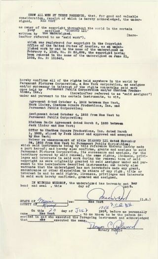 Mae West - Document Double Signed 07/20/1956