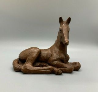 Vintage Red Mill Mfg.  Handcrafted Carved Wood Horse Figurine Foal Laying Down