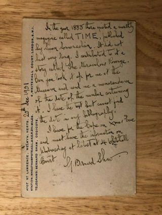 George Bernard Shaw - Handwritten And Signed Postcard Dated 1931