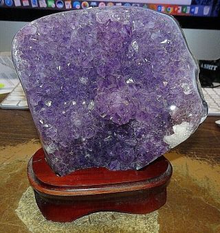 Amethyst Crystal Cluster Cathedral Geode Brazil Wood Stand Polished
