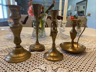 Vintage Solid Brass Candlesticks - Combined Set Of 4