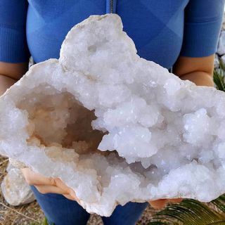 Big 10 Pound 10 Inch Prestine White Quartz Crystal Geode With Calcite