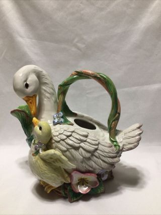 Fitz And Floyd “garden Rhapsody” Mother Duck And Duckling Teapot W Box Retired