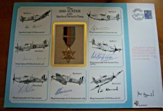 1985 Raf (dm) 10 The 1939 - 45 Battle Of Britain Clasp Multi Signed Large Cover