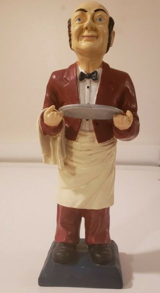 Tall Resin Statue Of The Old Man Butler/waiter With Serving Tray