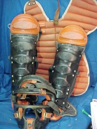 Early 1960s Baseball Catchers Equipment W Mask - Shin Pads - Chest Protector