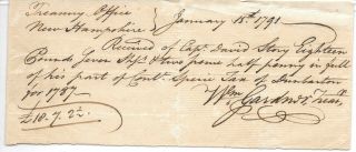 Hampshire Revolutionary War William Gardner 1791 Sgd Receipt For 1787 Taxes