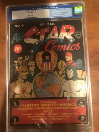 All Star Comics 9 (dc: Feb/mar 1942) Golden Age Cgc 8.  5 Ow Pages Moldoff