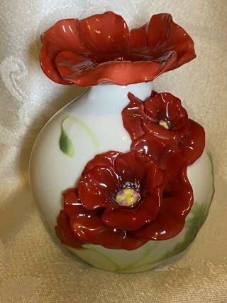 Lovely Franz Fine Porcelain Poppy 3d Bud Vase Fz01148 Signed