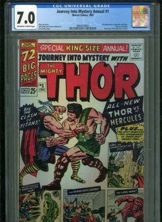Thor Journey Into Mystery Annual 1 Cgc 7.  0 1st App Hercules Zeus Marvel 1965