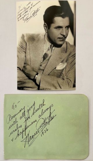 Warner Baxter.  Handsigned Signature On Album Page & Photograph 6 X 4.