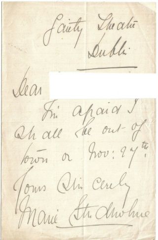 Marie Studholme English Actress And Singer Part Letter With Bold Signature