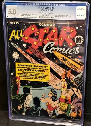 All Star Comics 13 (dc: Oct/nov 1942) Golden Age Hitler Appearance Cgc 5.  0