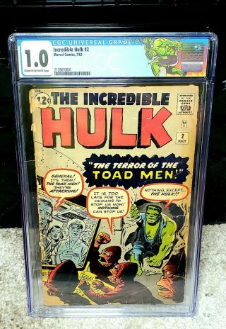 The Incredible Hulk 2 1962 Cgc 1.  0 1st Appearance Of Green Hulk