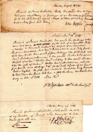 1740s,  Salem,  Mass; Merchants,  Signed Payment Documents,  John Jeffries