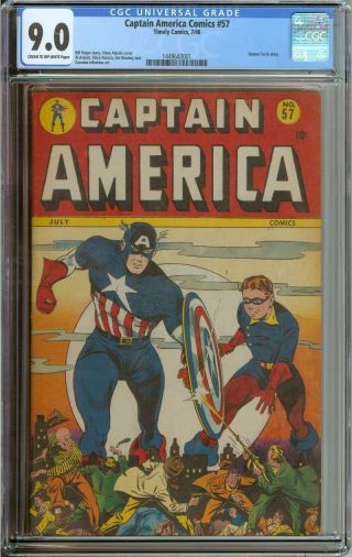 Captain America Comics 57 Cgc 9.  0 Cr/ow Pages // Golden Age Human Torch Story