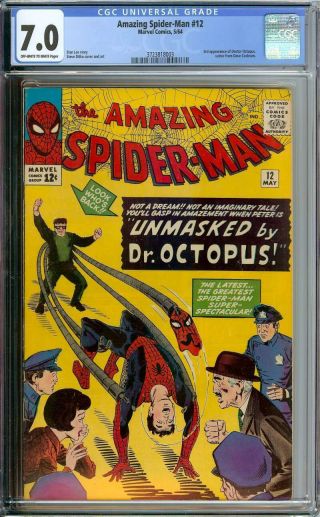 Spider - Man 12 Cgc 7.  0 Ow/wh Pages // 3rd Appearance Doctor Octopus 1964