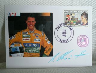 Michael Schumacher Signed First Day Cover Central African Republic,  Ag - Mm