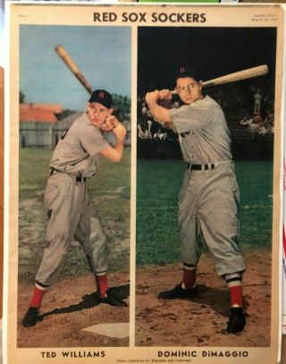 1941 Color Newspaper Page Ted Williams & Dominic Dimaggio,  Boston Red Sox