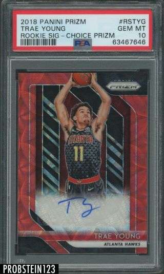 2018 - 19 Panini Choice Red Prizm Trae Young Rc Rookie Auto Psa 10 " Hot "