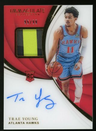 2018 - 19 Panini Immaculate Rookie Patch Auto Rpa Rc Hawks Trae Young 95/99