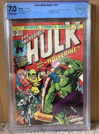 The Incredible Hulk 181 (nov 1974,  Marvel) 1st Wolverine Cbcs 7.  0 With Mvs