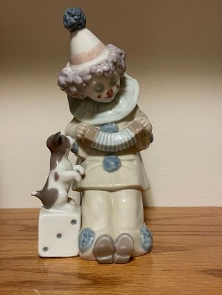 1985 Lladro Clown With Accordion & Puppy Dog On Dice Circus