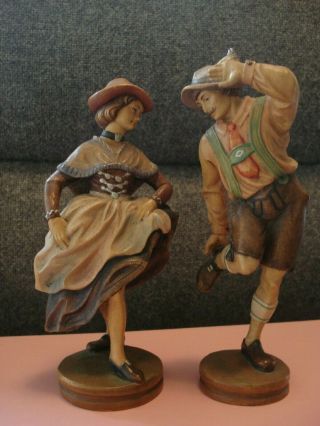 Vtg Holz Schnitzerei Wood Carving Figurines Schuhplattler Dancers Germany Pair