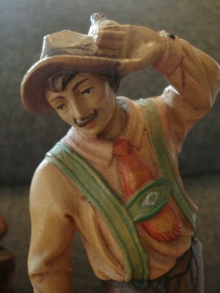 Vtg Holz Schnitzerei Wood Carving Figurines Schuhplattler Dancers Germany Pair 3
