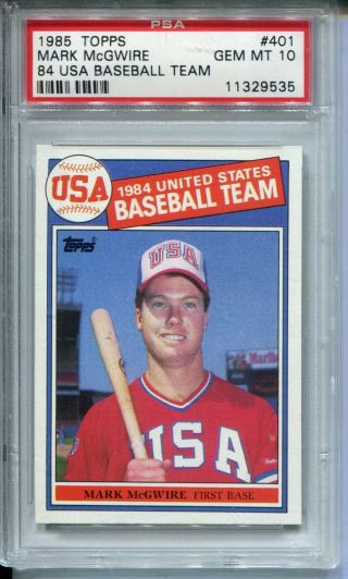 1985 Topps Baseball 401 Mark Mcgwire Team Usa Rookie Card Graded Psa Gem 10