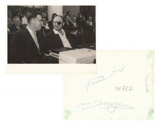 Moshe Dayan.  Photo Of Dayan & Abba Eban Signed On Verso By Dayan In Eng & Hebrew